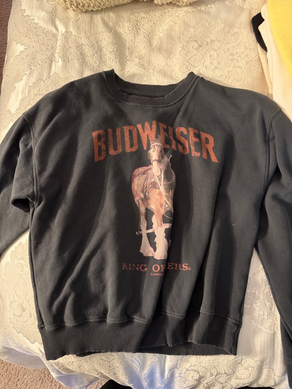Budweiser Black Crewneck Sweatshirt with Brown Horse Graphic